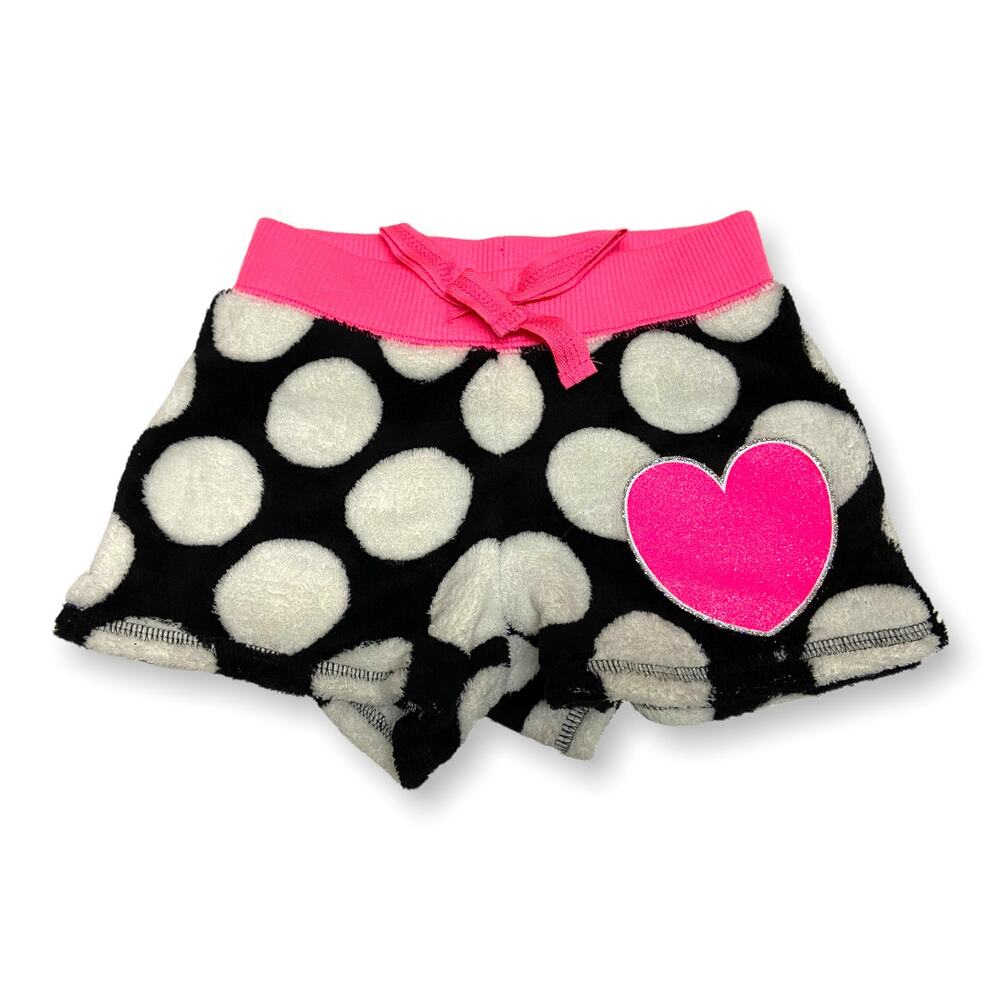 Justice Girls Sleep Shorts Size 5 Black White‎ Pink Fluffy Polka Dot NEW